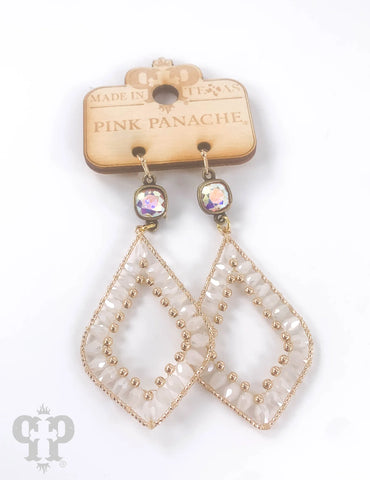 Pink Panache - white bead pointed teardrop