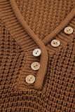 Pointelle Knit Button V Neck Drop Shoulder Sweater/brown