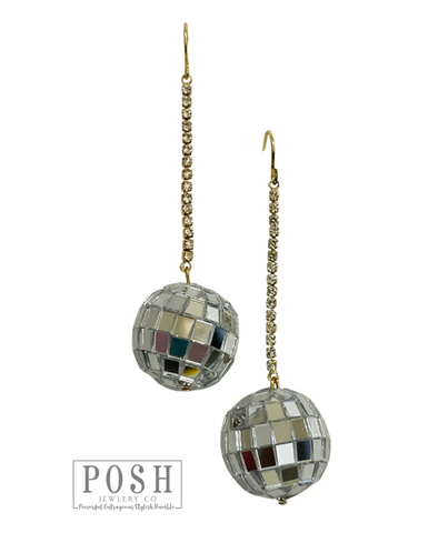 9PE353 * Rhinestone chain with disco ball earring