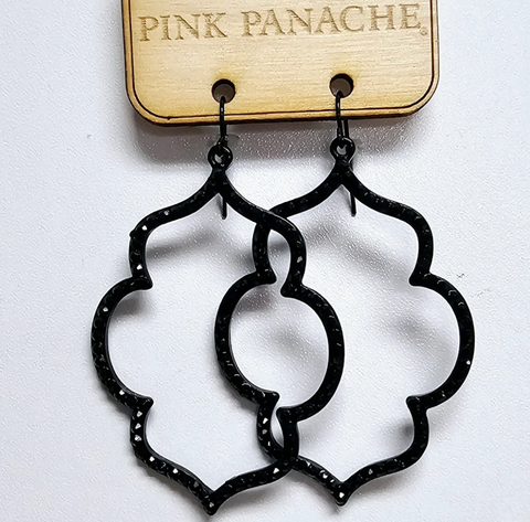Pink Panache - Black quatrefoil earring with crystals