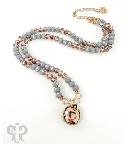 Pink Panache - Gray and gold bead necklace