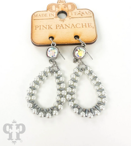 Pink Panache - Pearl and silver bead pearl teardrop pendant earring