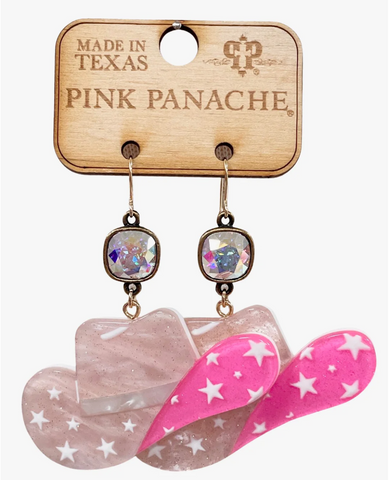 Pink Panache - pearlized pink cowboy hat earring