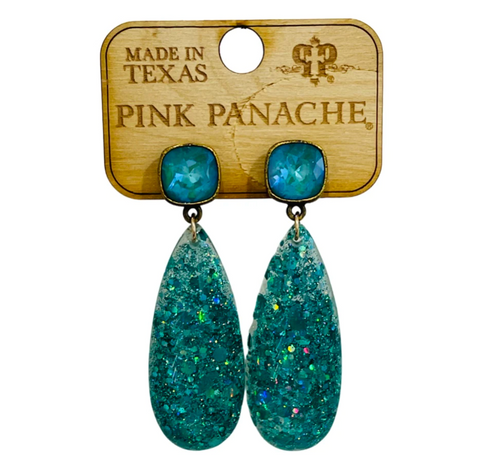 Pink Panache - turquoise glitter teardrop earring