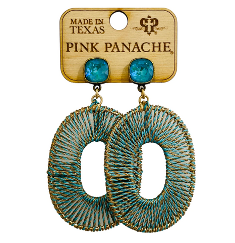 Pink Panache - turquoise thread wrapped open oval earring