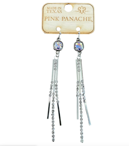 Pink Panache - silver and clear rhinestone bar earring