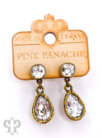 Pink Panache - Earrings - 8mm bronze cushion cut post