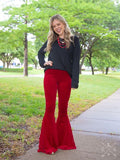 Graced in Lace Velvet Flare Pants, Red