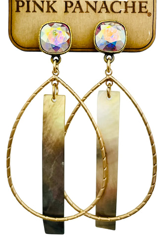 Pink Panache - gold teardrop earring with mother-of-pearl bar