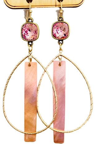 Pink Panache -  gold teardrop earring with blush mother-of-pearl bar