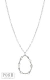 Paperclip chain necklace with pear and round shape rhinestones