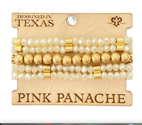 Pink Panache Bracelet Set - 5-strand cream AB and gold bead