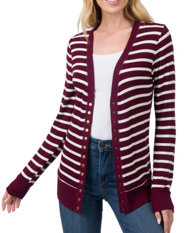 Striped snap button cardigan