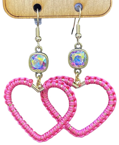 Pink Panache -  pink braided heart earring