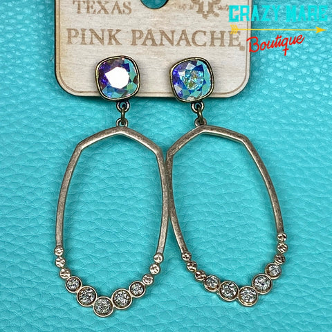 Pink Panache - Earrings - 10mm bronze AB cushion hex