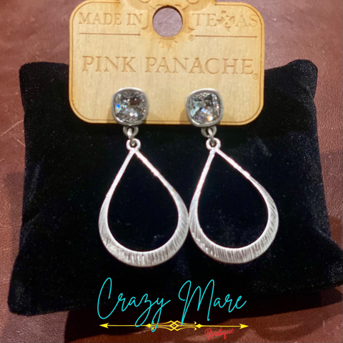 Pink Panache - Earrings - Textured silver open tear drop 1RTSE531SCL